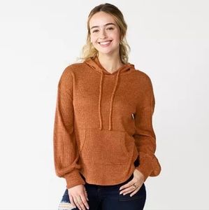 SO • Junior Women's Balloon Sleeve Solid Knit Pullover Hoodie Sweater